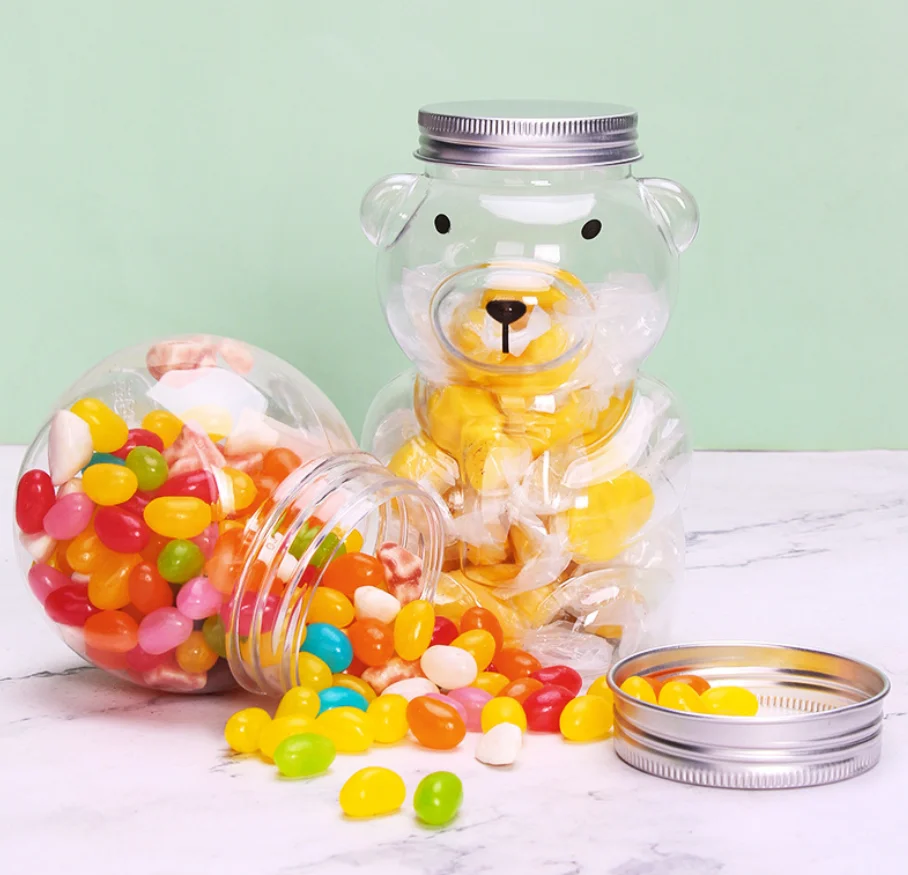 Lovely Kids Candy Snack Plastic Cute Bear Jar Honey Sugar Storage Vial Containers Bottle Gift Boxes Christeing Decor Party