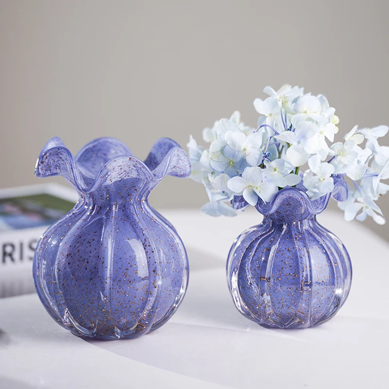 Glass Vase Purple Pink Lace Flower Arrangement Container Table Top Hydroponic Exquisite Dining Table Floral Vase Home Decoration
