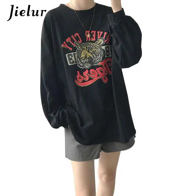 Jielur Harajuku Long Sleeve Funny Cartoon Women\'s T-Shirts Autumn Women Casual M-XXL Size T Shirt White Long Streetwear T-Shirt