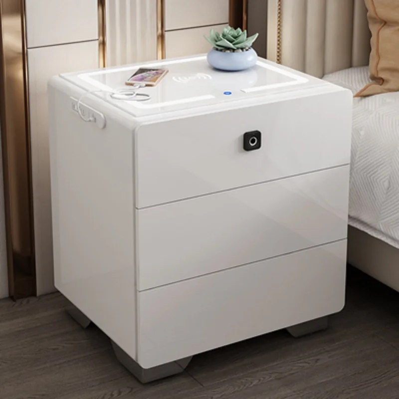 رف تخزين ذكي لطاولة السرير لغرفة النوم المنزلية الحديثة، طاولة بجانب السرير منزلية بسيطة وحديثة، زجاج مشهور على الإنترنت #2