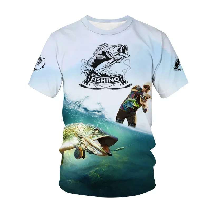 Fashion New Deep Sea Fishing 3D Printed T-shirt Outdoor Fisherman O Neck Short-sleeved Y2k Shirt Men\'s and Women\'s Hunting Tops