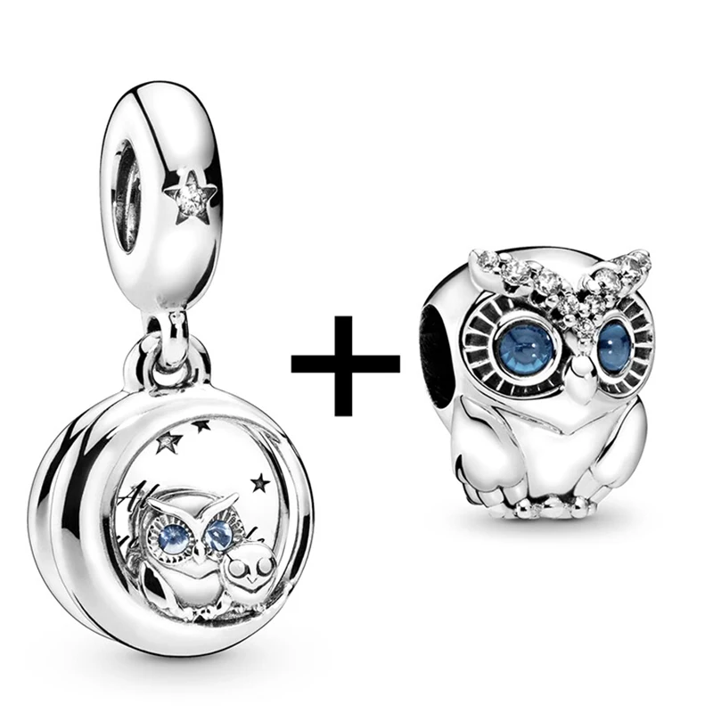 2Pcs/Lot New Silver Color Cute Owl Turtle Dolphin Pendant Fashion Beads Fit Original Brand Charms Bracelet Women DIY Jewelry