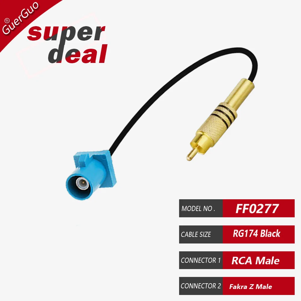 Adaptador de Cable de vídeo RCA macho hembra a Fakra Z macho hembra RF Coaxial RG174 Pigtail para estacionamiento de coche cámara de visión trasera de marcha atrás