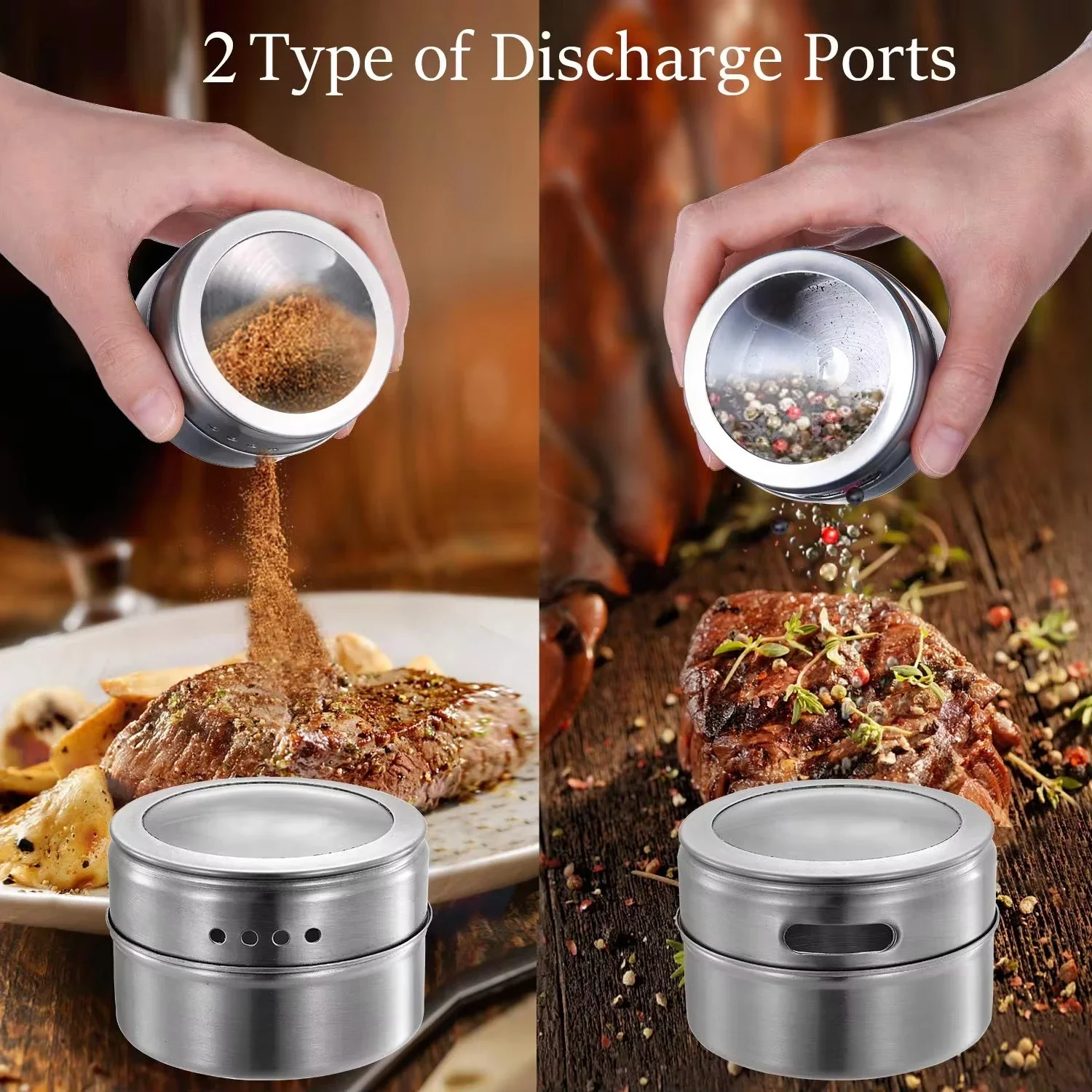 New Magnetic Spice Jar Set Stainless Steel Spice Tins Spice Storage Container Pepper Seasoning Sprays Tools with Spice Label