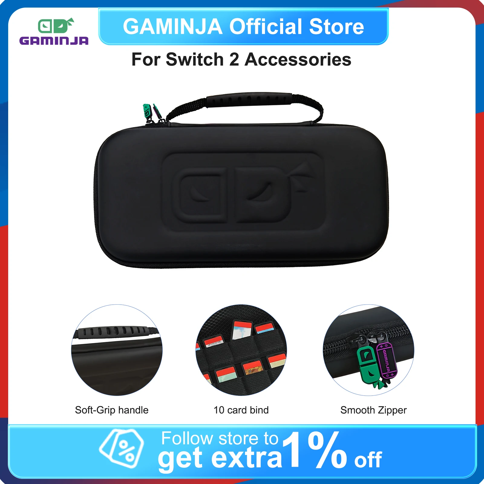 GAMINJA Carrying Case Compatible with Switch 2 For Console & Accessories Portable Hard Shell Pouch Carrying Travel Bag