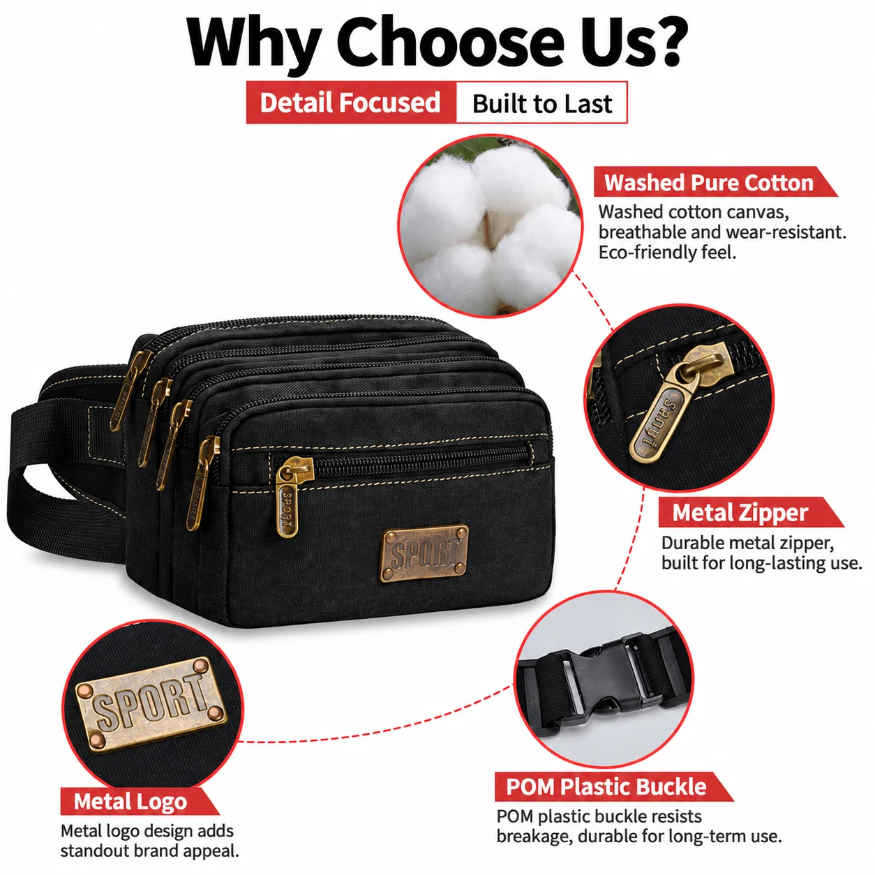 Canvas Waist Bag Outdoor Sports Multifunctional Male Waist Pack High Quality Durable High-capacity Bags Portable Phone Purse