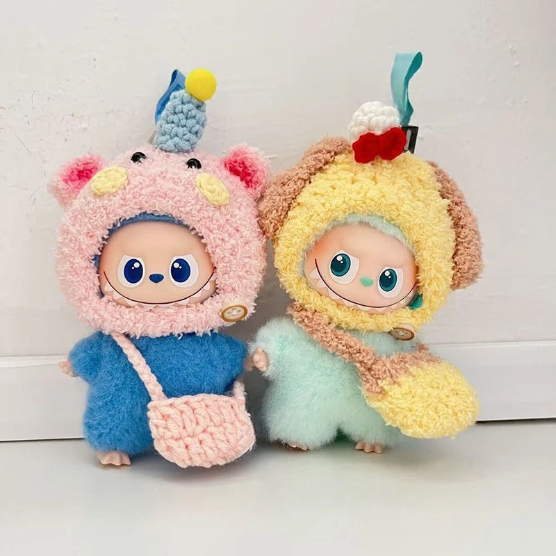 

For 10.5cm Labubu 4.0 Mini Doll Christmas Present Handmade Pig Hat Yellow Cake Hat Pearl Knitted Bag Ropa Doll Accessories