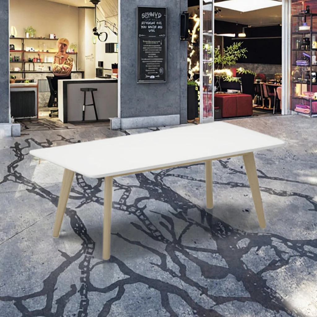 & Minimalist Rectangle Wooden Top Dining Table for School Library Home Restaurant Canteen Panel Wood Style for Reading Dinner