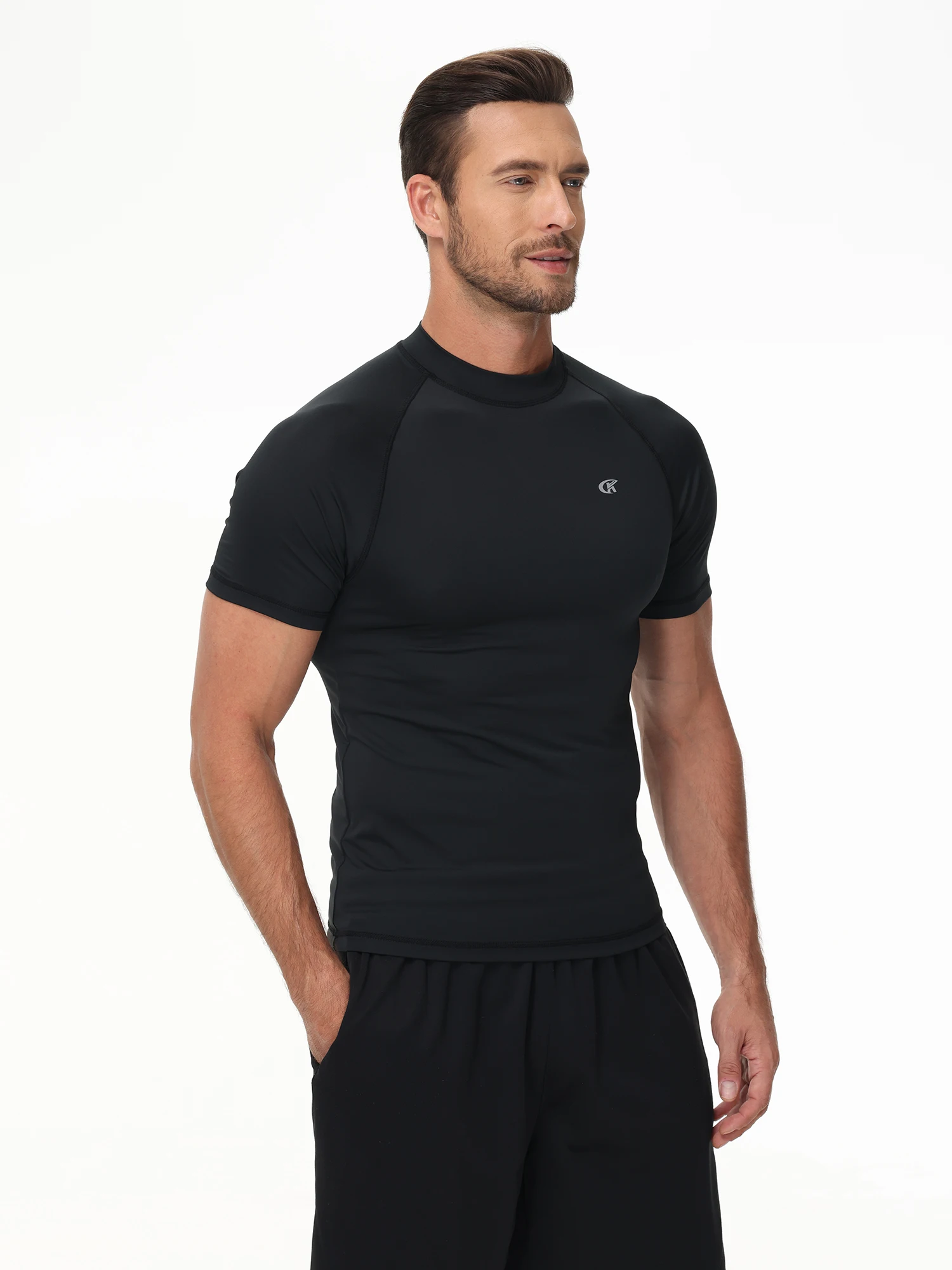 Mens Compression Rash Vest UPF 50+ Rash Guard Short Sleeve Swim Shirts Body Building Lightweight Quick Dry Surfing Gym Workout