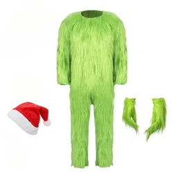 Christmas Green Fur Monster Santa Claus Monster Cosplay Costume Unisex Xmas Party Halloween Carnival Party Men Roleplaying