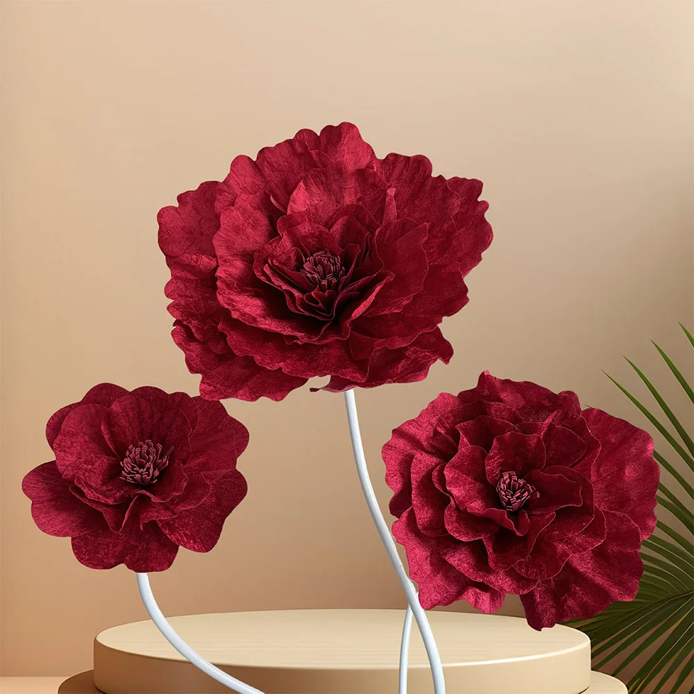 Large Artificial Velvet Peony Flower Valentine\'s Day Window Display Background Burgundy Artificial Rose Large Flower Wedding