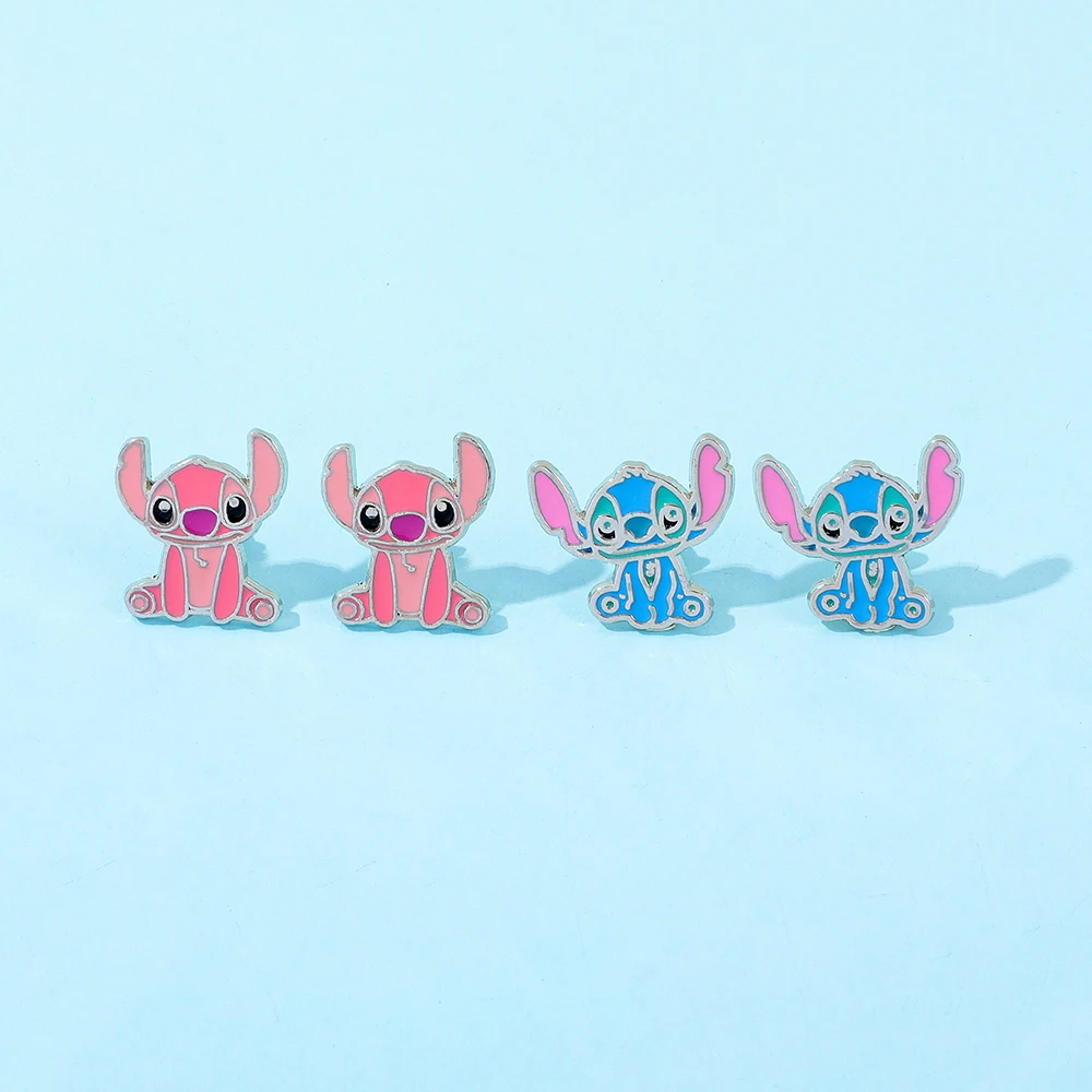 1 زوج الكرتون ليلو و غرزة أقراط لطيف دمى الأذن ترصيع Kawaii الفتيات قلادة حديدية أنيمي غرزة مجوهرات اكسسوارات هدايا