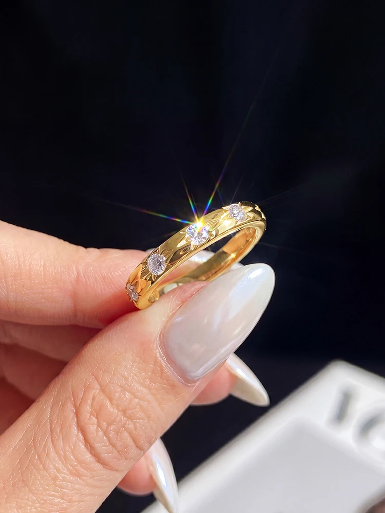 Modische, exquisite Echtmoissanit-Diamant-Sternen-Spikes-Eheringe für Damen, Verlobungs- und Jubiläumsschmuck – Detail 4