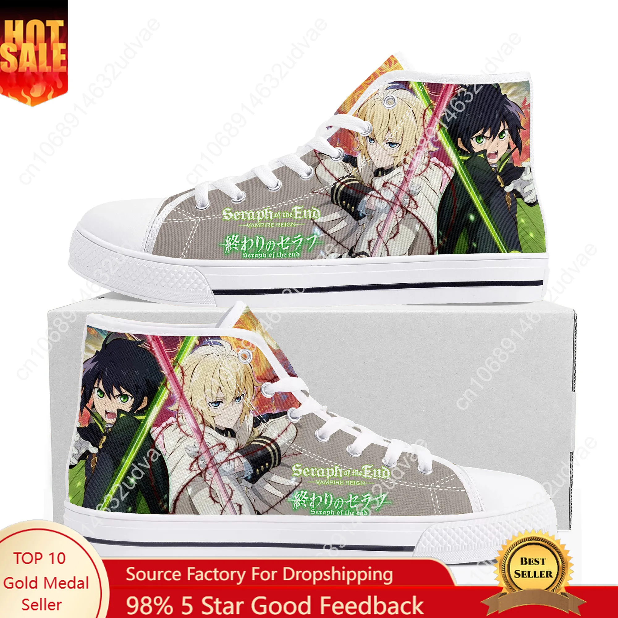 

Seraph of The End High Top Shoes Mens Womens Teenager Sneakers Canvas High Quality Outdoor Daily Sneaker Custom Made Couple Shoe