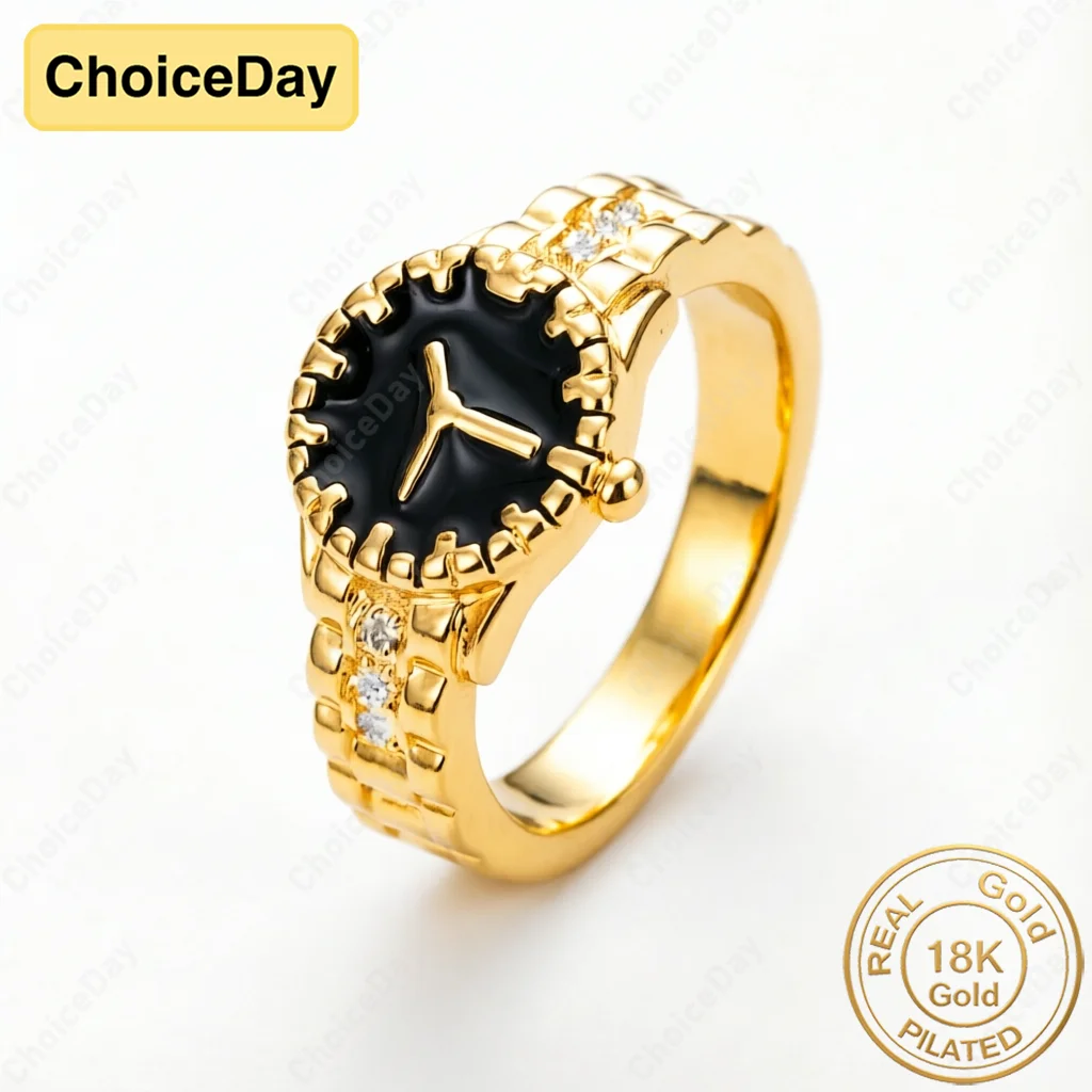 18K Gold Plated Simple and Exquisite Watch Ring, Stylish Women's Engagement Party Gift Accessory