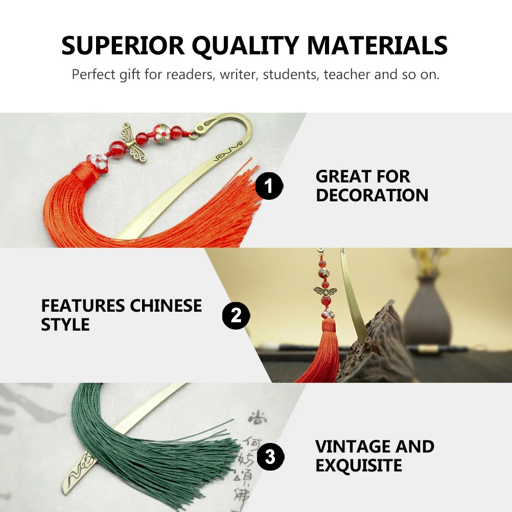 

1Pcs Vintage Chinese Style Bookmark Copper Carving Long Tassel Reading Bookmark for Students Writers Gift Decoration