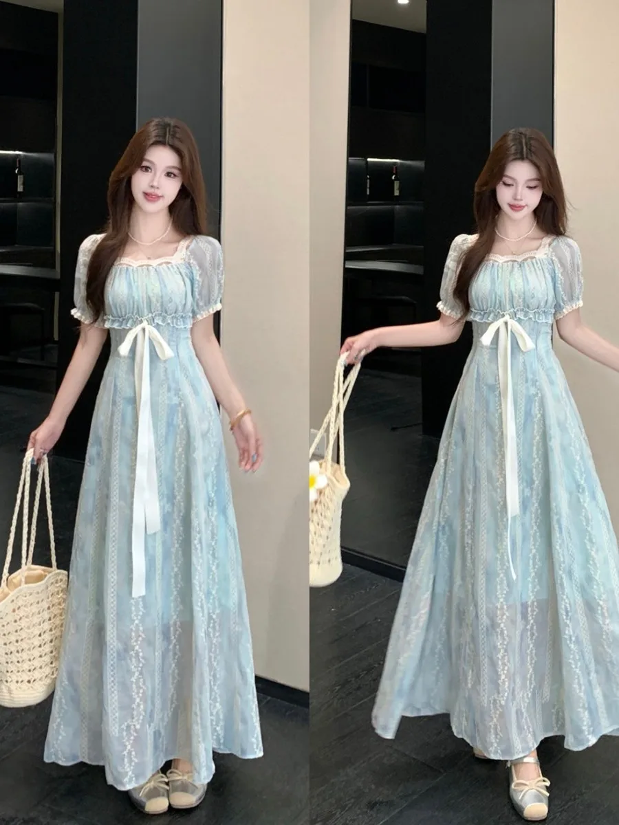 

plus Size Women's Dress Sweet Countryside Style Short Sleeve Long Skirt Embroidery Heavy Work Shoulder Appropriate A-Line Dress