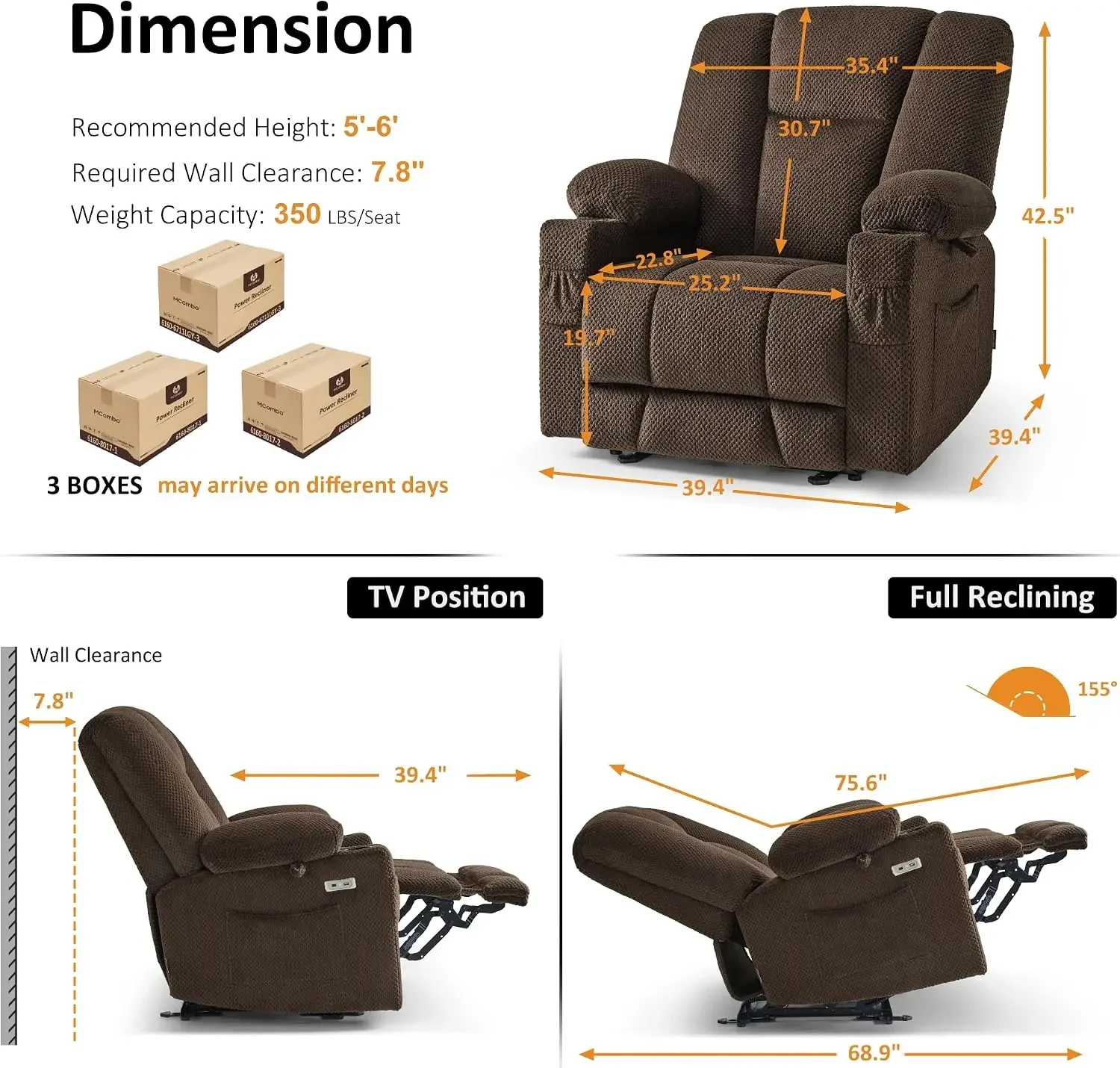 Oversized Zero Gravity Recliner Chair with Heating and Massage, Power Recliner for Big and Tall with USB & Type C Ports, Cup