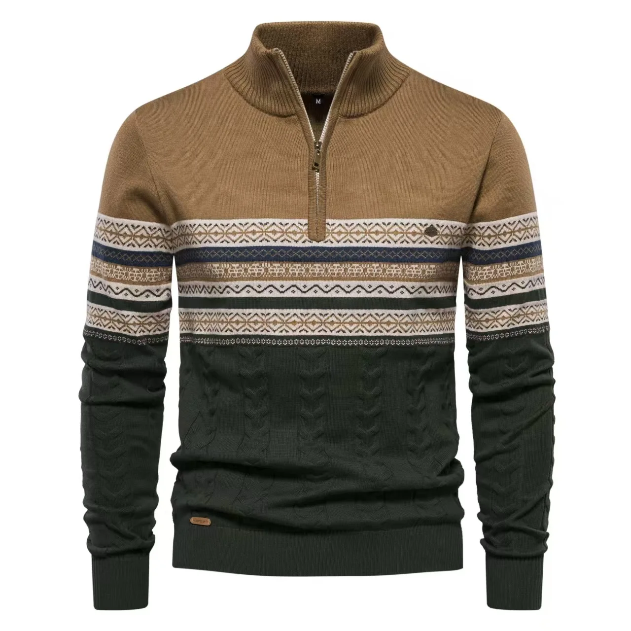 Men's Color-coded Striped Casual Trendy Simple Basic Daily Stand Collar Long Sleeve Knitted Sweater Pullovers Male Clothes Tops