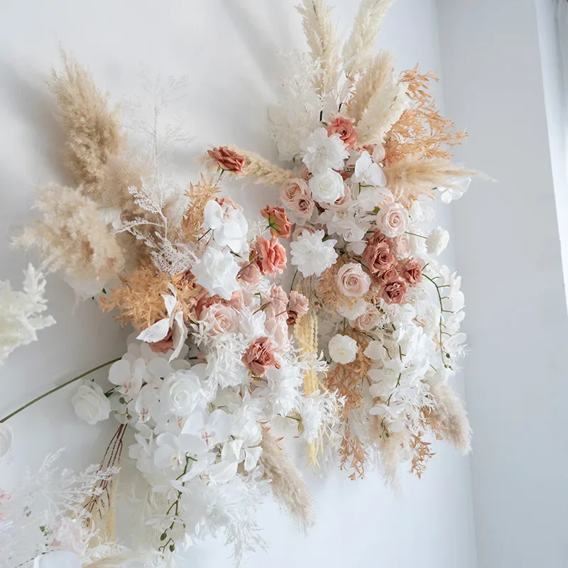European wedding decoration wall hanging point  arrangement, simulated flower dried reed store layout fake flower