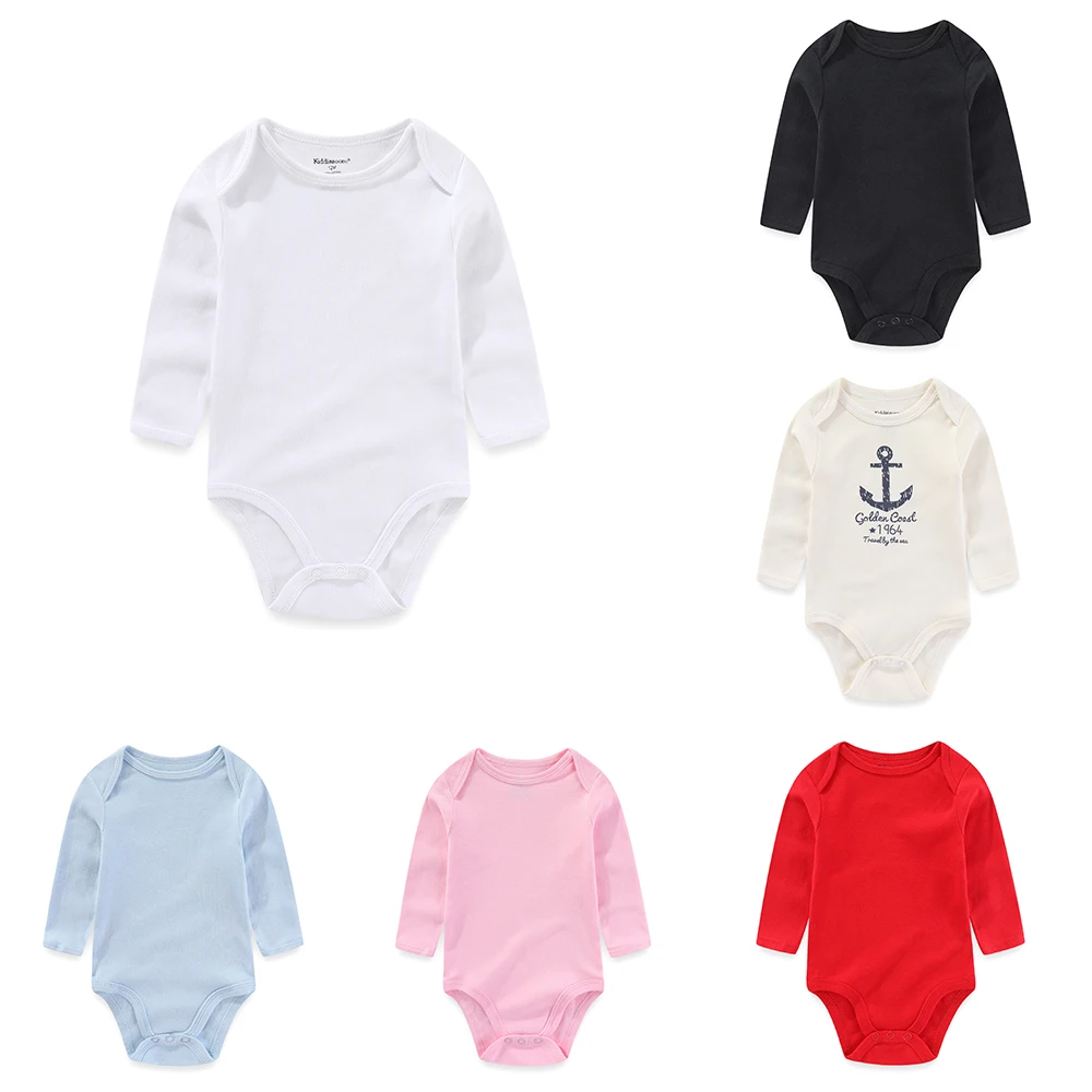 Kiddiezoom Spring Autum1 PCS Solid Unisex Long Sleeve Baby Boy Girl Bodysuits Soft 100%cotton Newborn Onesies Infant clothes