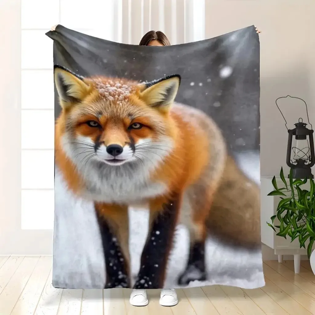 

Плед Fox Snowday - Мягкий зимний фланелевый плед с животными принтами, плотность 280 г/м²