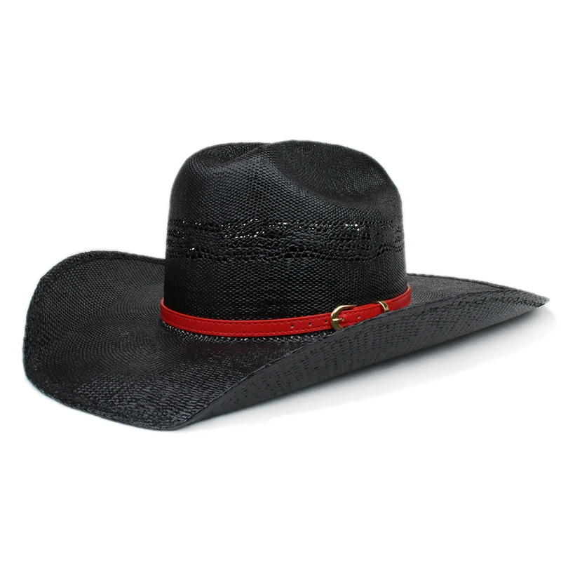 

Retro Red Hollow-out Yellowstone Hard Straw Beach American Western Wide Brim Cowboy & Cowgirl Sun Hat Pinch Front 55-61cm