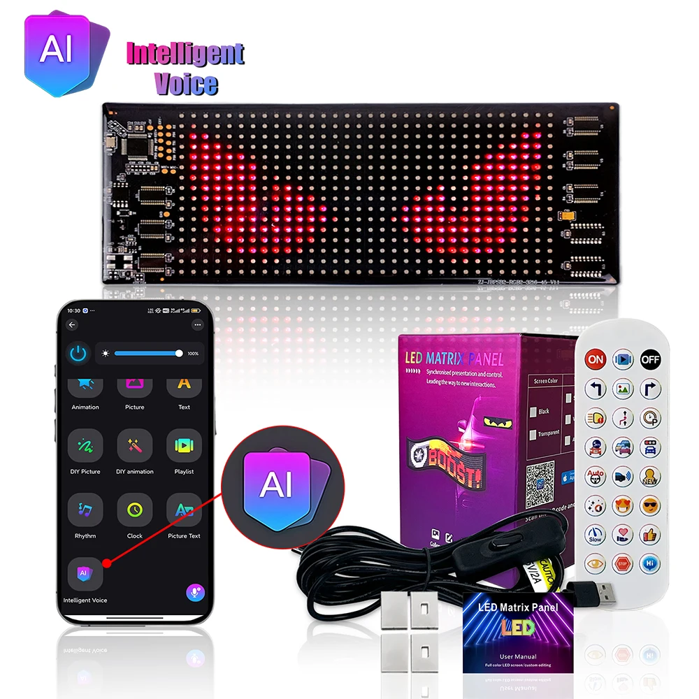 Panneau matriciel LED à commande vocale AI, panneau de voiture Devil Eye avec synchronisation de la musique, écran publicitaire Flexible, affichage de pixels rvb pour voitures