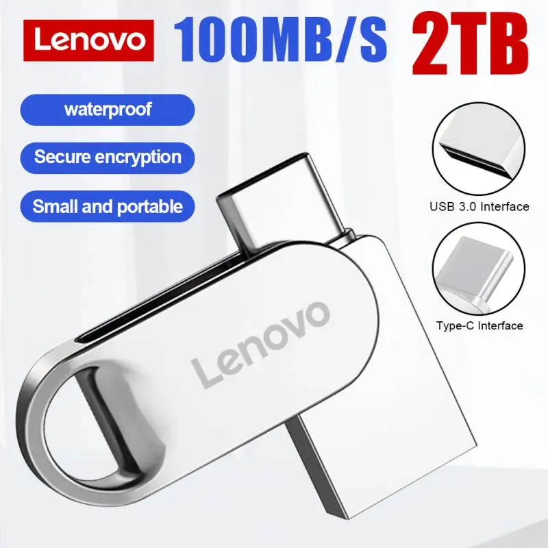 레노버 TYPE-C USB 플래시 드라이브, 3 인 1 USB 스틱 3.0, 128GB 펜 드라이브, 1TB 방수 펜드라이브 메모리 디스크, 아이폰 15 프로 맥스용, 2TB