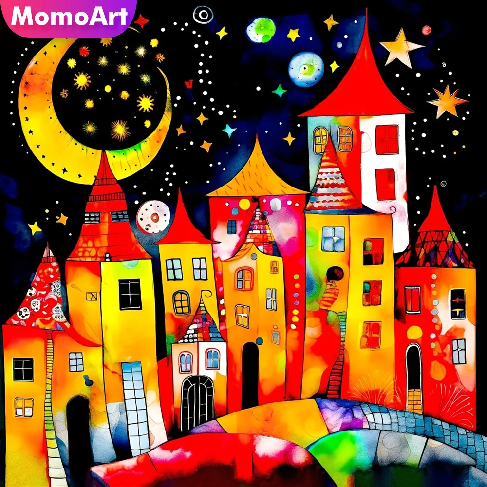 Momoart Diamant-Mosaik, Cartoon-Haus, quadratisches Gemälde, Mondbild aus Strass, Stickerei, DIY, Neuankömmling, Wanddekoration