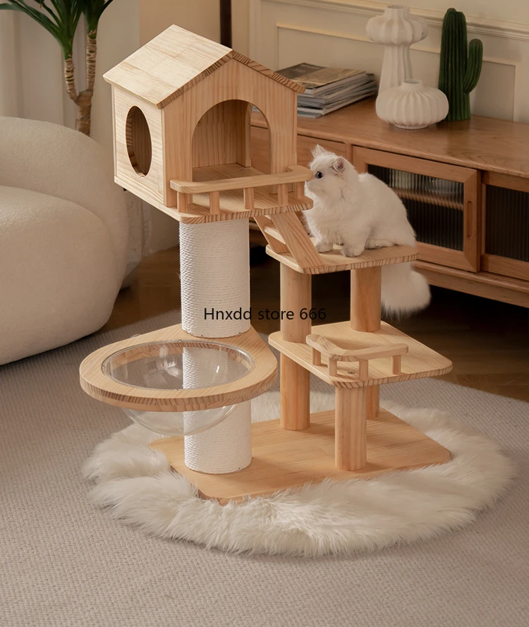 Short-footed small cat climbing frame cat nest integrated, kitten villa solid wood luxury high-end