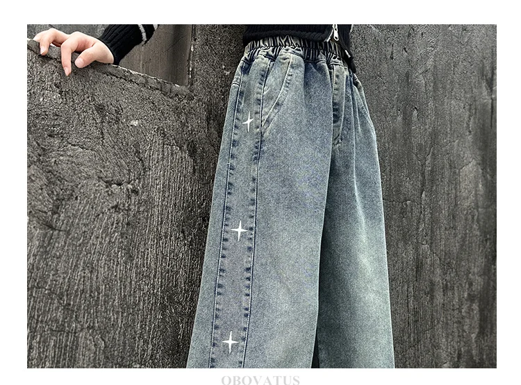 American Girls Retro-Jeans mit Sternen, Kinder Trendige Grafik-Design Gerade Denim-Hose, Kinder Street Hip-Hop Jeans Hose – Detail 9