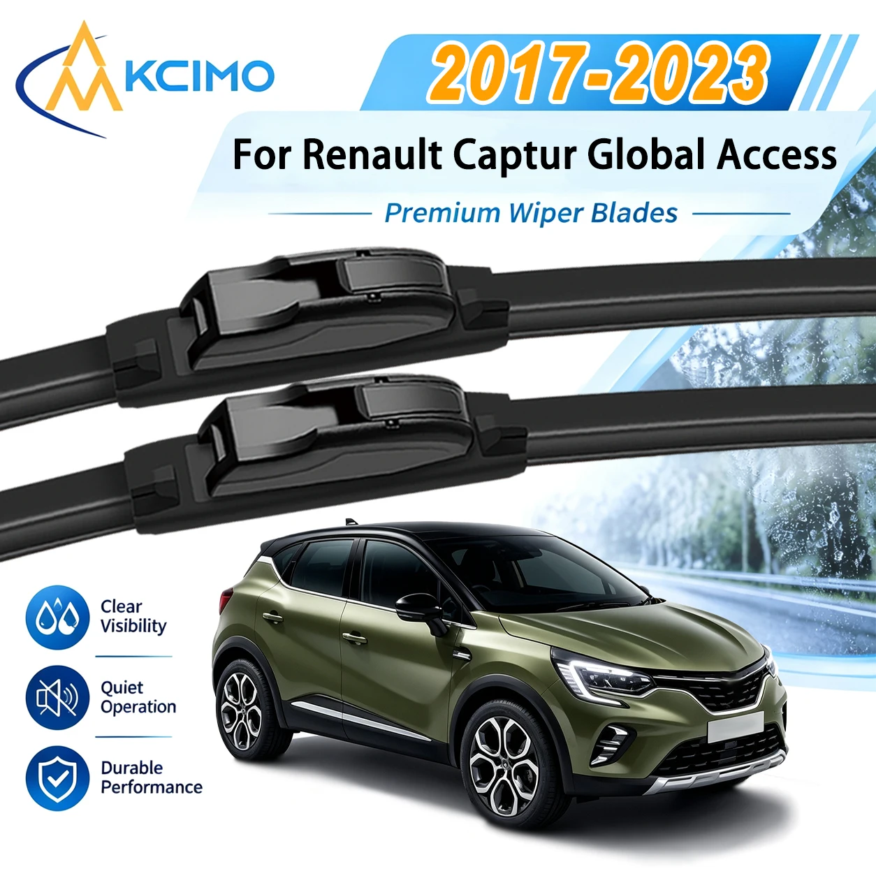 Fast Install Front Wiper Blades For Renault Captur Global Access HA 2017-2023, Silent Scratch Free Smooth Clean Long Lasting