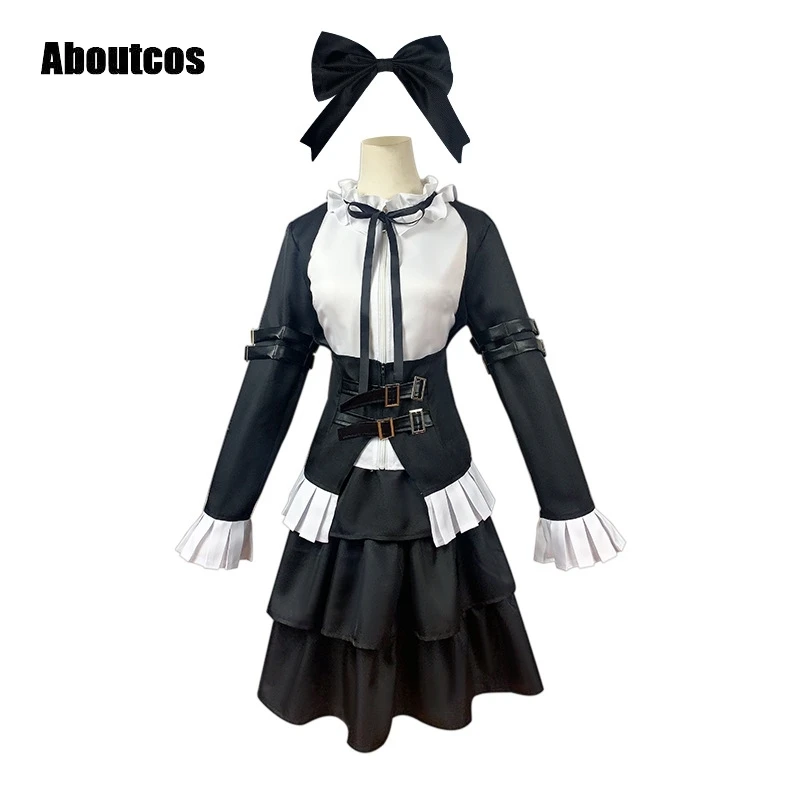 

Aboutcos Anime Fairy Tail Erza Scarlet Cosplay Costume Black Lolita Maid Uniforms Full Set Women Girls Halloween Outfits