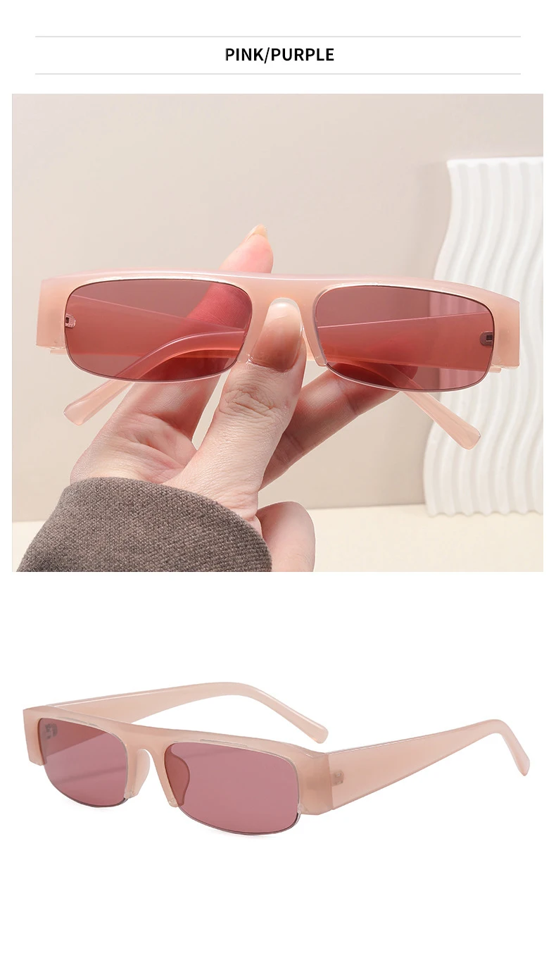 SO&EI Metallscharniere Kleine Rechteckige Damen-Sonnenbrille Vintage Klare Gläser Herren Halbrahmen-Brillen UV400 – Detail 7
