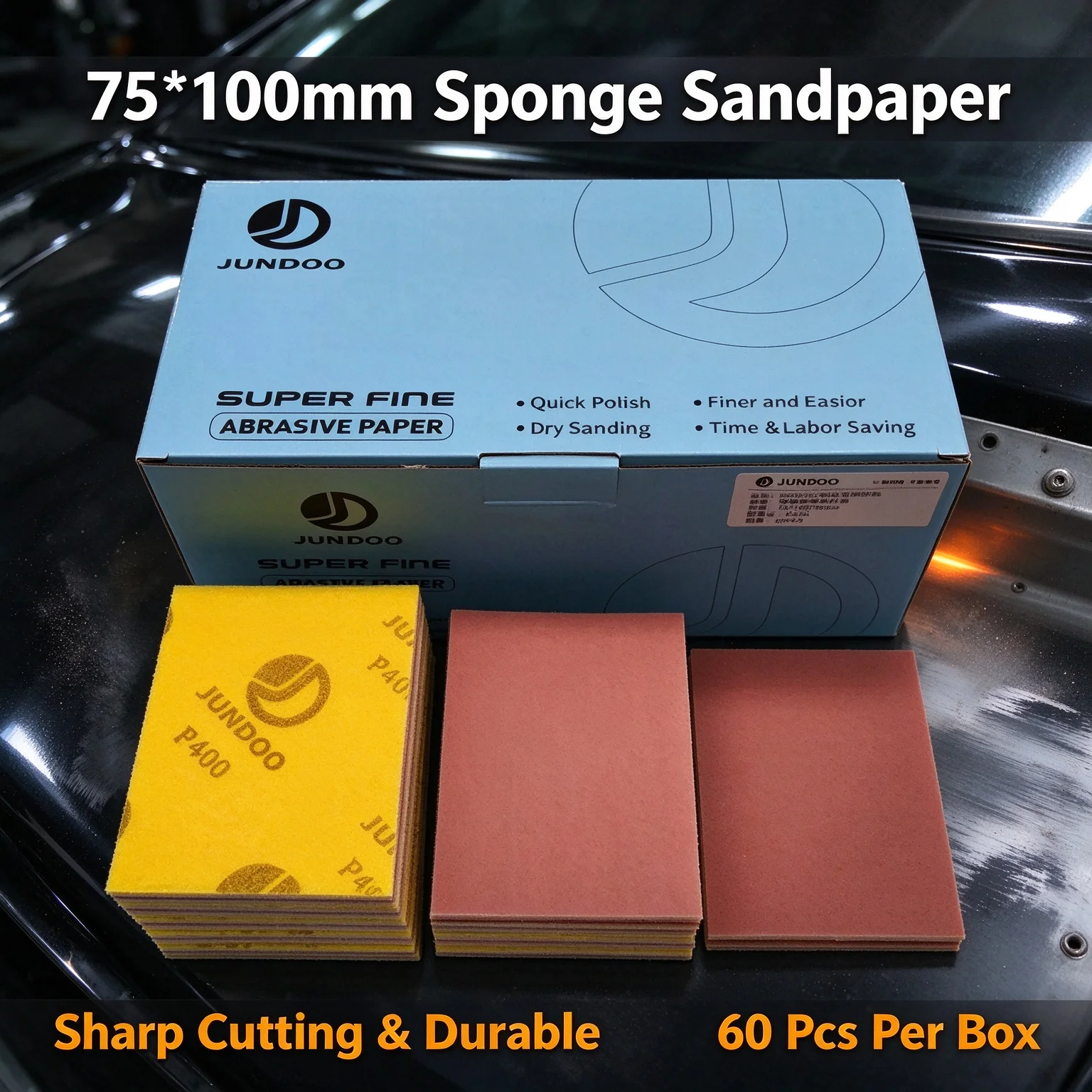 JD 75*100mm Sponge Sandpaper, For Car Body Paint Sanding  Polishing, Sharp Cutting Durable 60PCS P180-P1200