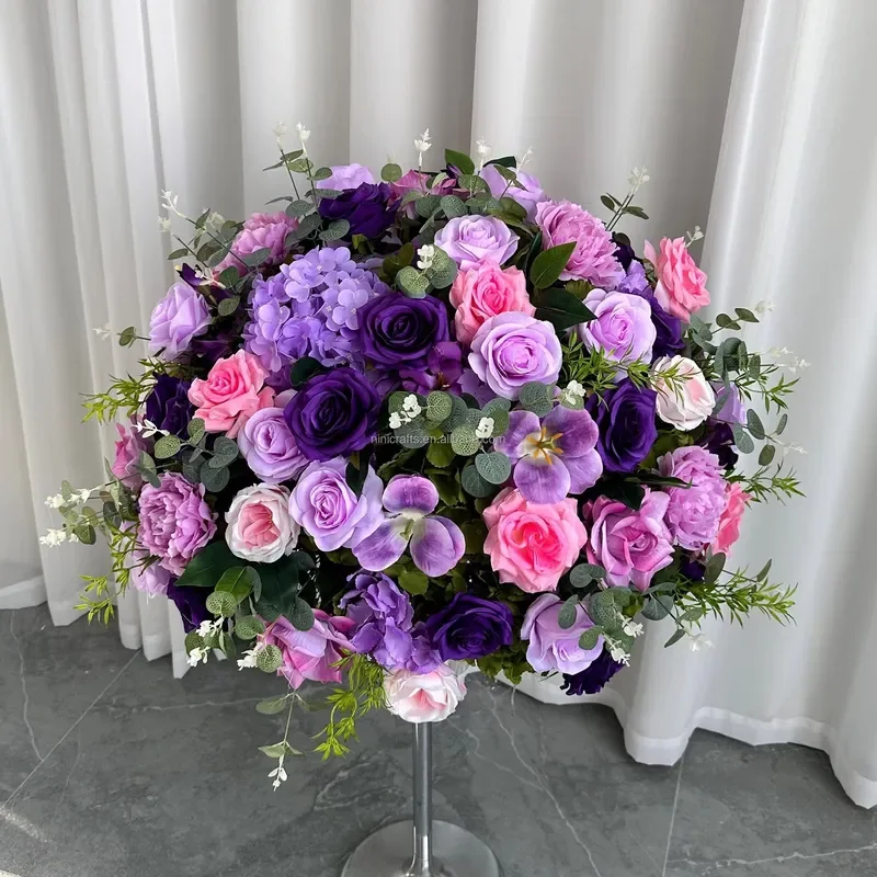 Silk Artificial Flower Ball Handmade purple pink High End Modern Fuchsia Colorful for Wedding and Christmas