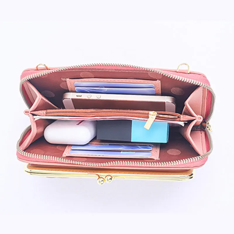 Women Fashion Quilted Multi Pockets Handbag Shopping Zipper Mobile Phone Card Purse Lattice Embroidery Line Diagonal Bag