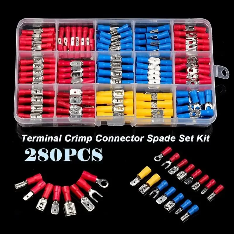 280pcs Wire Connector Kit Male Female Insulated Terminals Cold Crimp Terminals Assorted Crimp Terminals Spade Butt Connector Kit