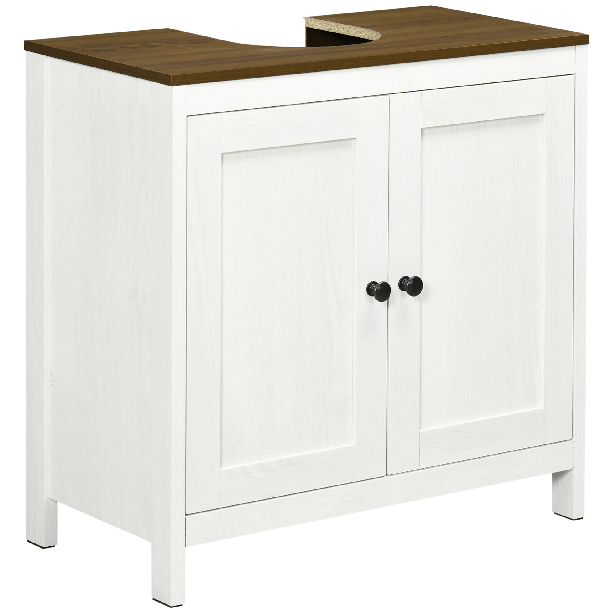 Kleankin onderkast houten onderkast met 2 deuren en verstelbaar legbord moderne badkamerkast 60x30x60 cm wit