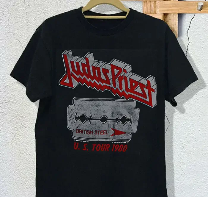 JUDAS PRIEST 1980 British Steel Tour Black  T-Shirt 1