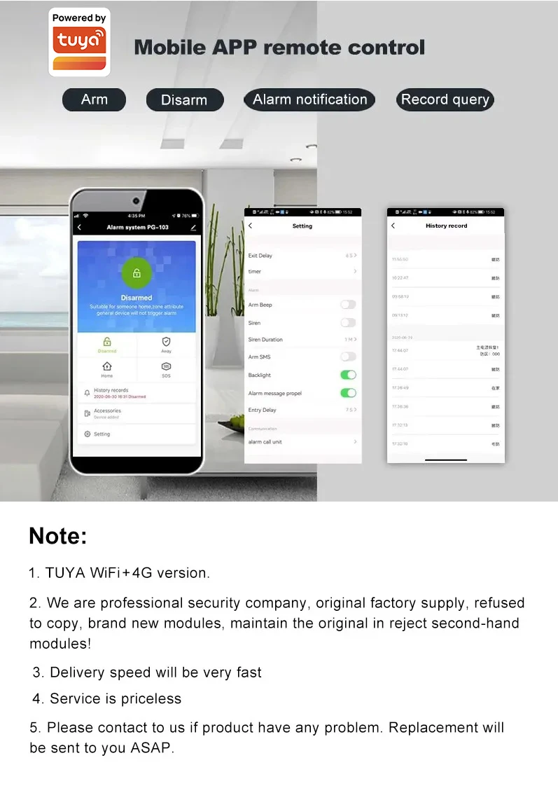 Sistema de Alarma de Seguridad para el Hogar DYGSM Tuya Smart 4G+Wifi, Sistema de Alarma Antirrobo Inalámbrico, Control 