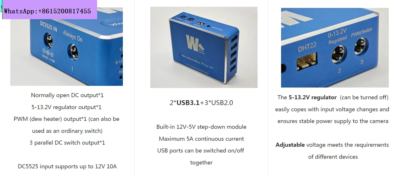 WandererBox PLUS V3 astro USB+DC powerbox ASCOM compatible