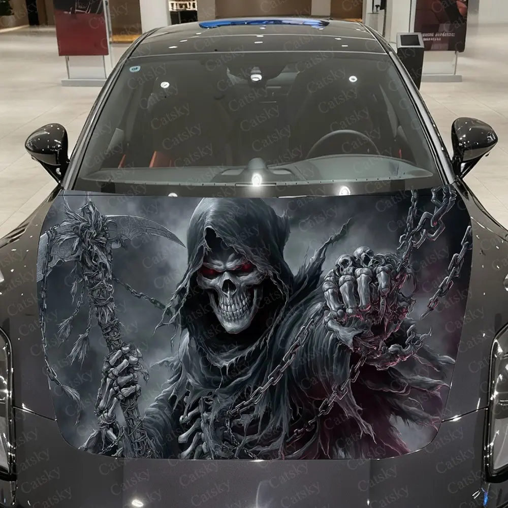 

Виниловая пленка для автомобиля Grim Reaper, водонепроницаемая наклейка на капот автомобиля из материала ПВХ, самоклеящиеся устойчивые к царапинам наклейки для крышки двигателя