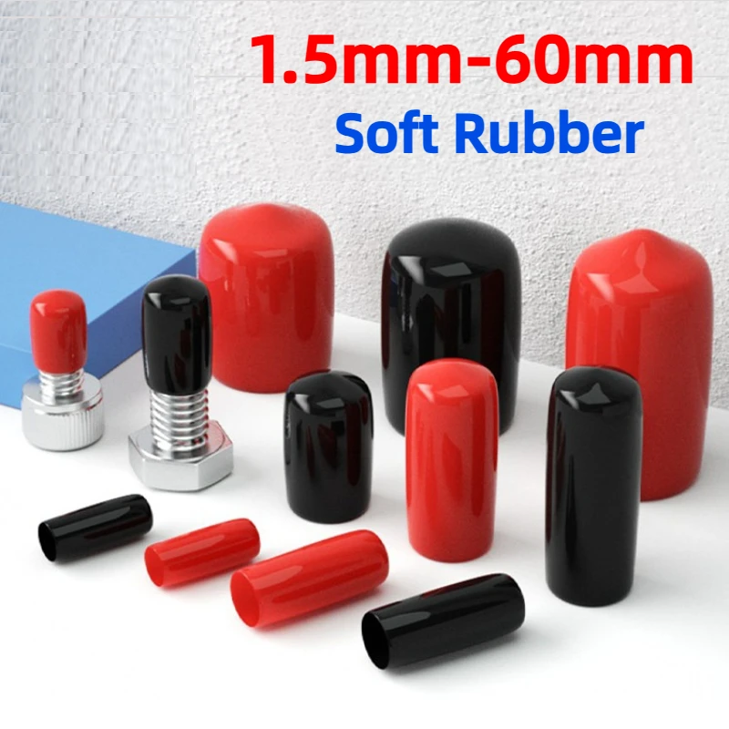 Soft Rubber Cap Sleeve 1.5-60mm Black/Red PVC Thread Protection Sleeve Rubber End Caps Sealing Plug Protective Equipment