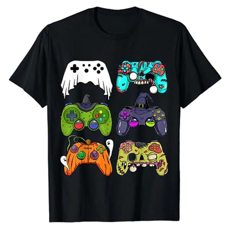 

Skeleton Zombie Gaming Controllers Halloween for Gamer Boys T-Shirt Ghoulish Party Graphic Tee Tops Short Sleeve Blouses Gifts