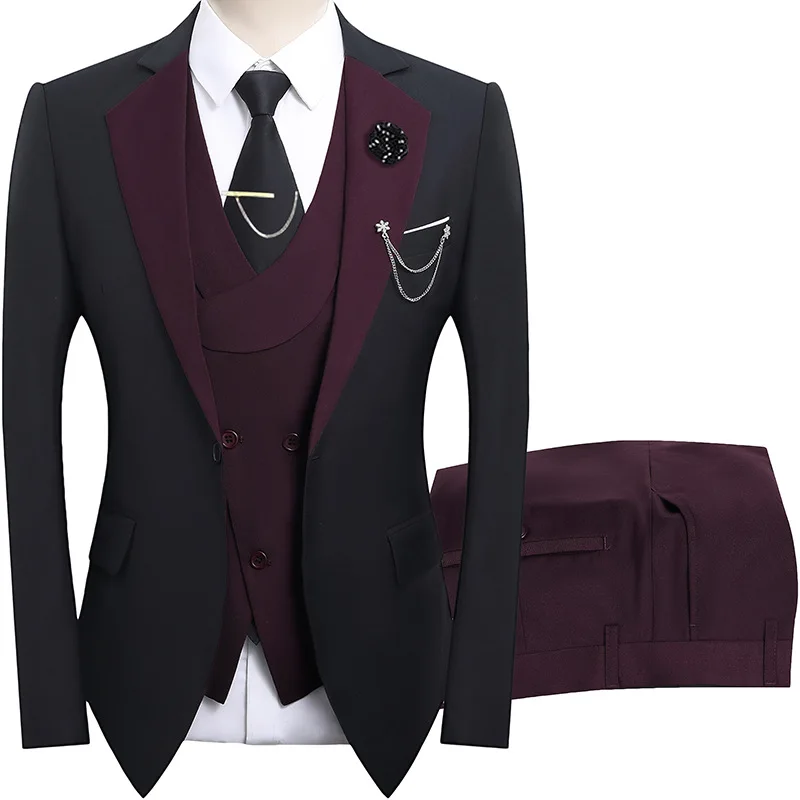 2026 men's dark green three piece suit, slim fit jacket with vest and pants, wedding party set. Wedding suit Casual suit