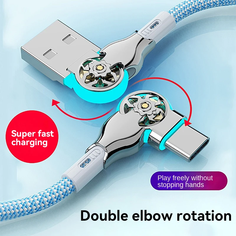 Xiaomi Fast Charging Cable 180 Degree Elbow Rotation PD 30W USB A Type C Cable With Light Zinc Alloy Braided Data Cable