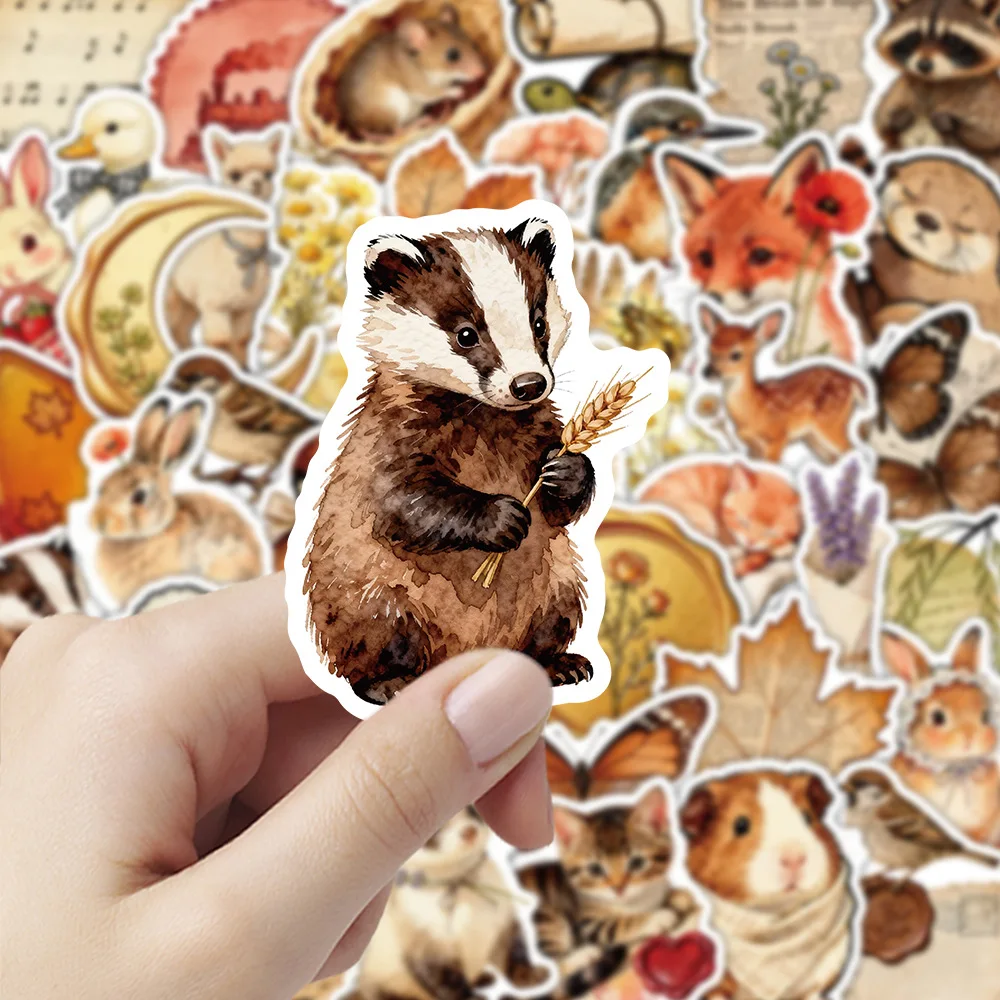 50PCS Retro Animals Graffiti Stickers The Atmosphere of Autumn Charm Cartoon Decal DIY Luggage Phone Guitar Scrapbook Kid Toys