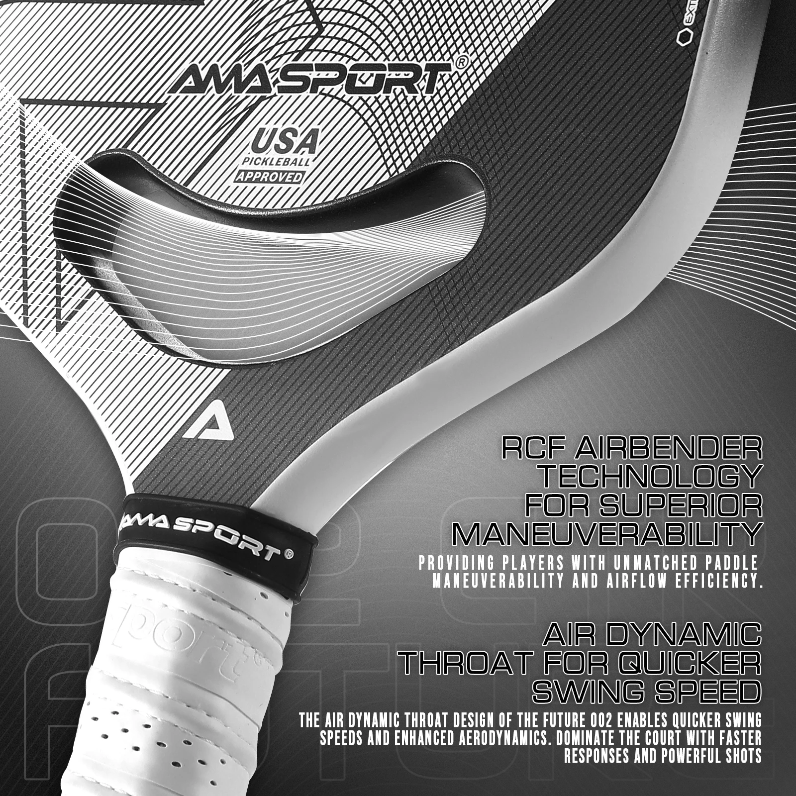 AMASPORT FUTURE 002 Toray T700 คาร์บอนไฟเบอร์ Pickleball แร็กเก็ต 13mm Multi-Layer Core Extra Spin Tech Air แบบไดนามิก Thermoforme